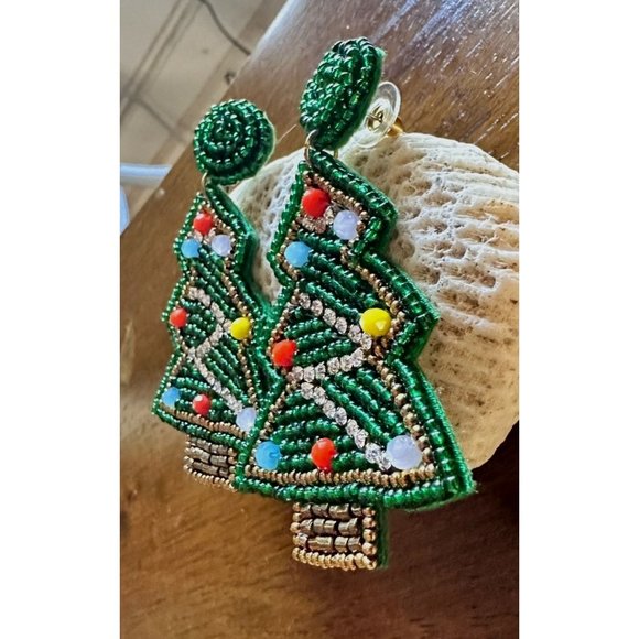 Beaded Christmas Tree Earrings Handmade embellished Ornaments Dangle Pos… - Picture 9 of 12